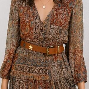 Lovestrength SZ S 1" Genuine Golden Oak Leather Belt with Star Embelishments NEW